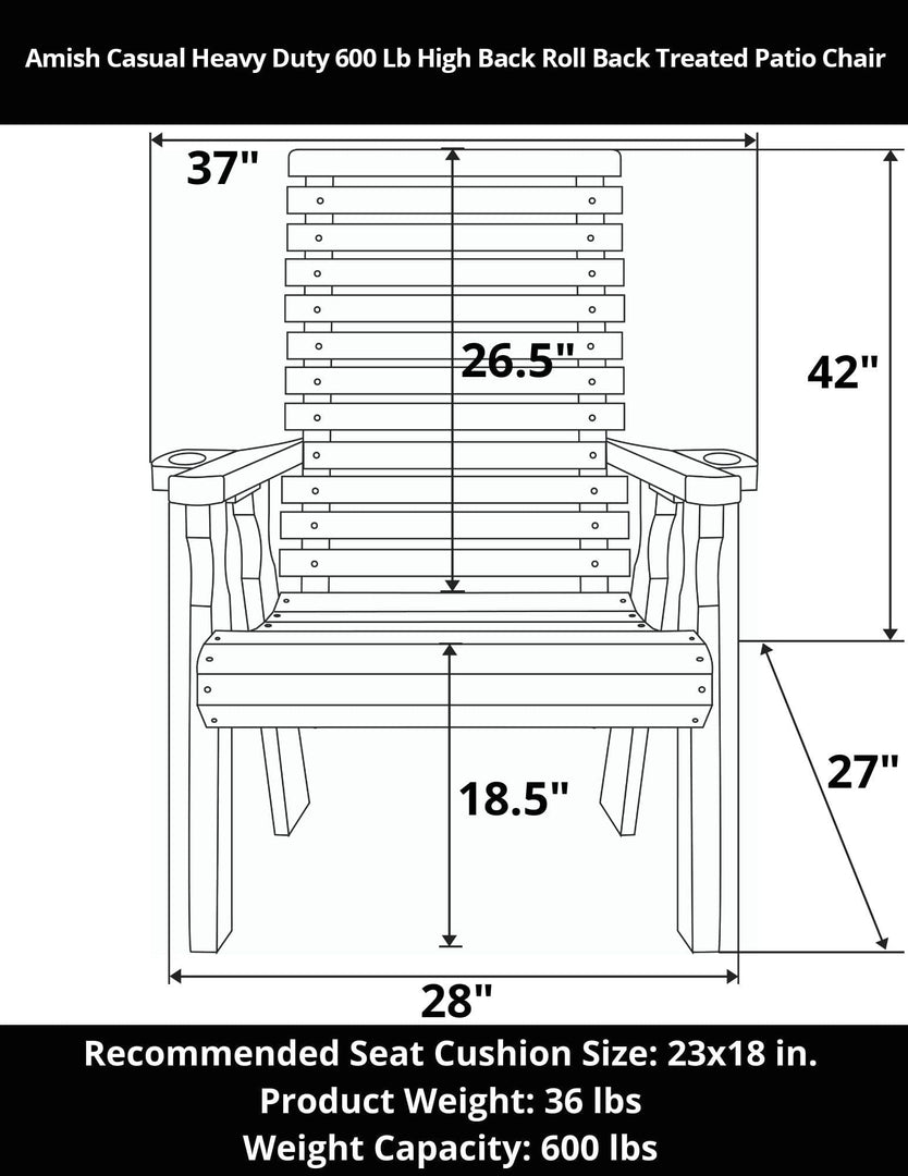 High Back Roll Back Patio Chair – 600 lb Treated Pine by Amish Casual