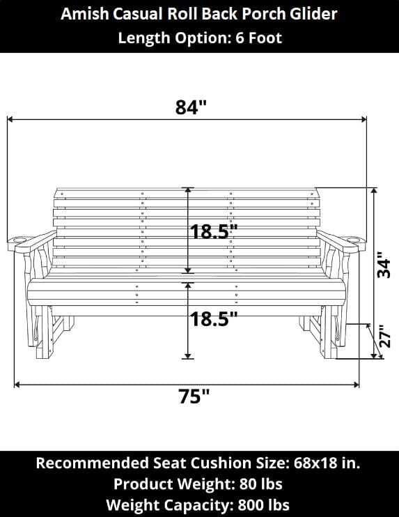 6' Heavy Duty Roll Back Porch Glider – Treated Pine by Amish Casual