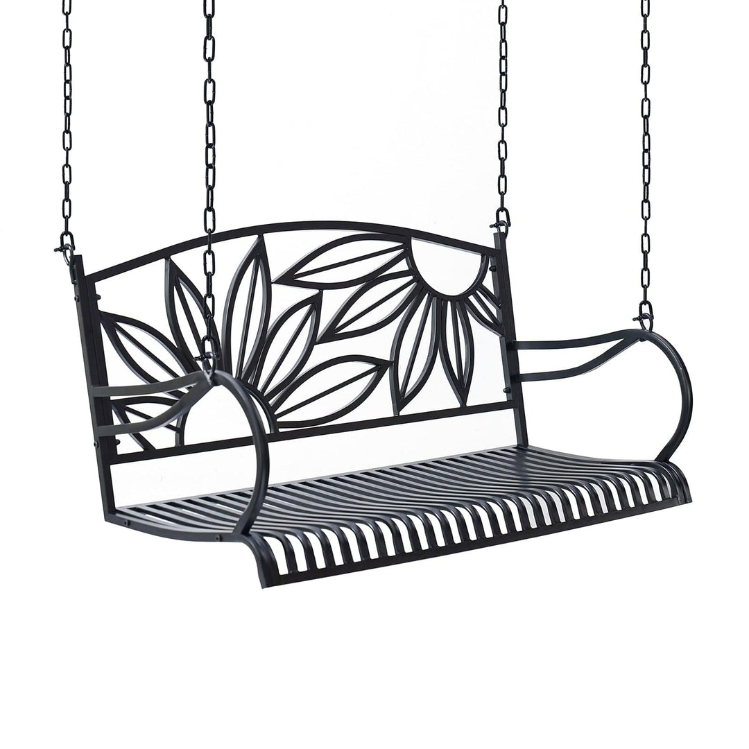 Mariposa Metal Porch Swing – Black Frame with Cup Holders by Live Casual