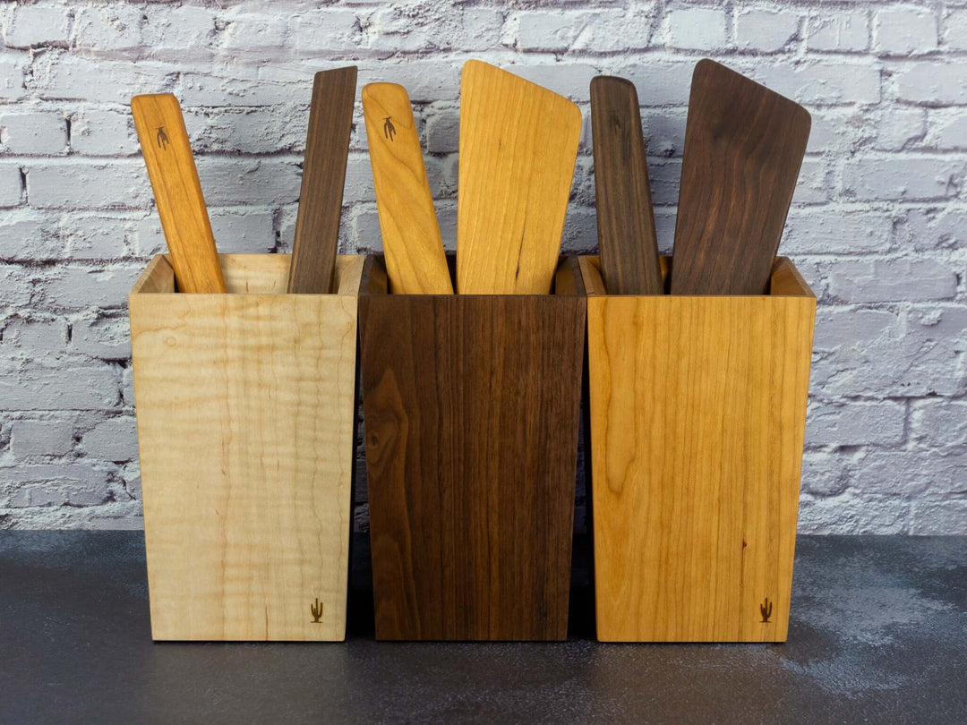 8" Handcrafted Wooden Utensil Holder, Cherry, Maple, or Walnut