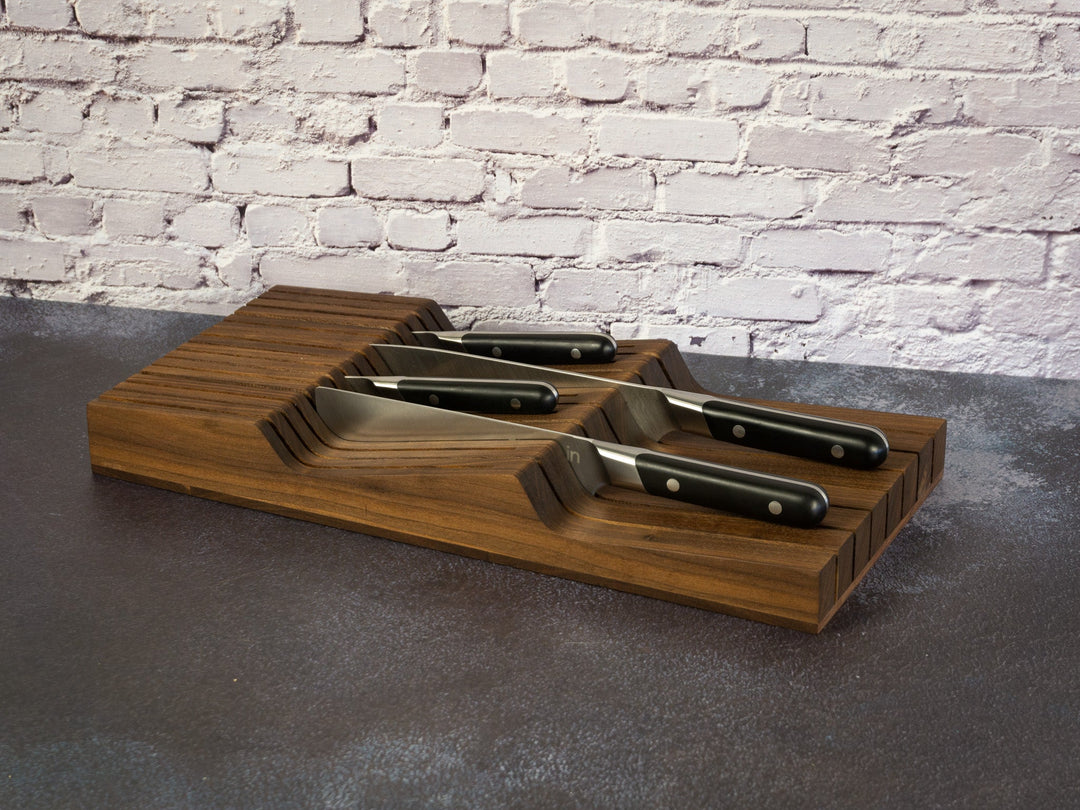 16.75" In-Drawer Knife Block, Cherry or Walnut