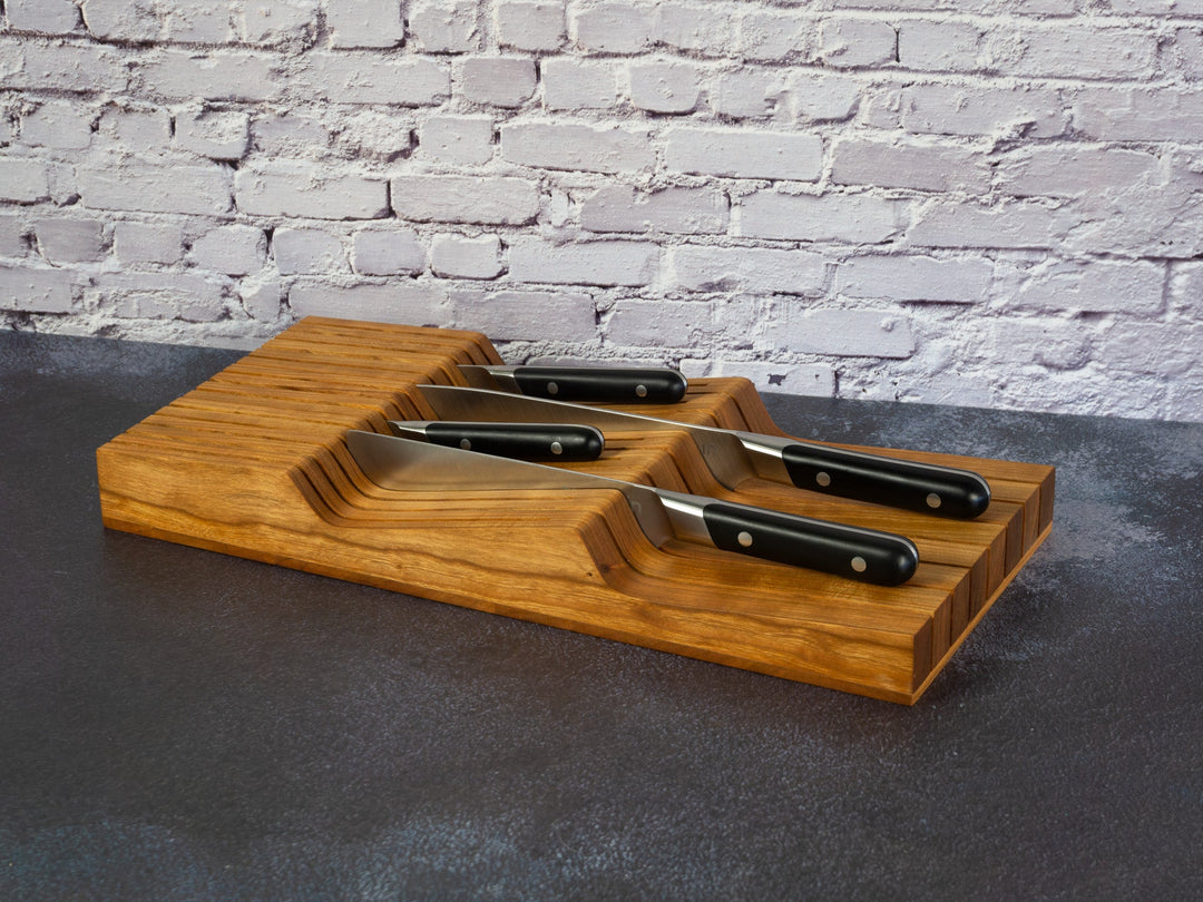16.75" In-Drawer Knife Block, Cherry or Walnut