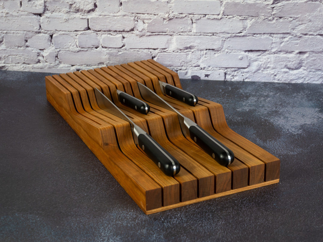 16.75" In-Drawer Knife Block, Cherry or Walnut