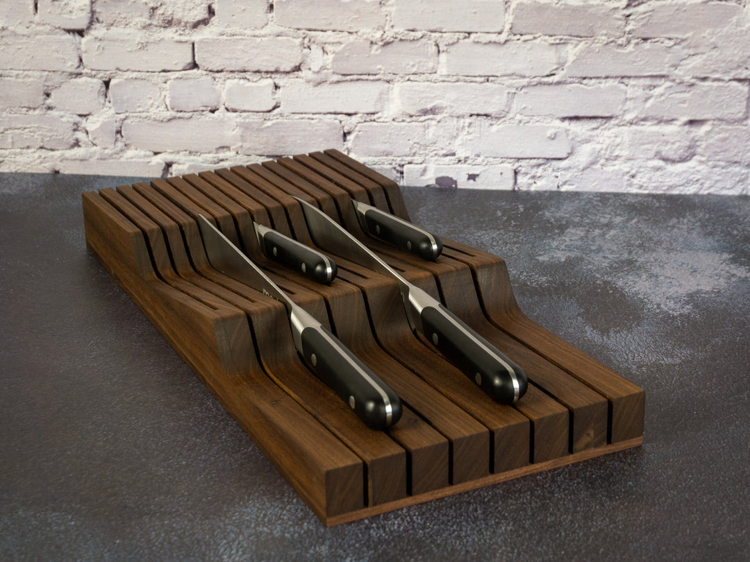 16.75" In-Drawer Knife Block, Cherry or Walnut