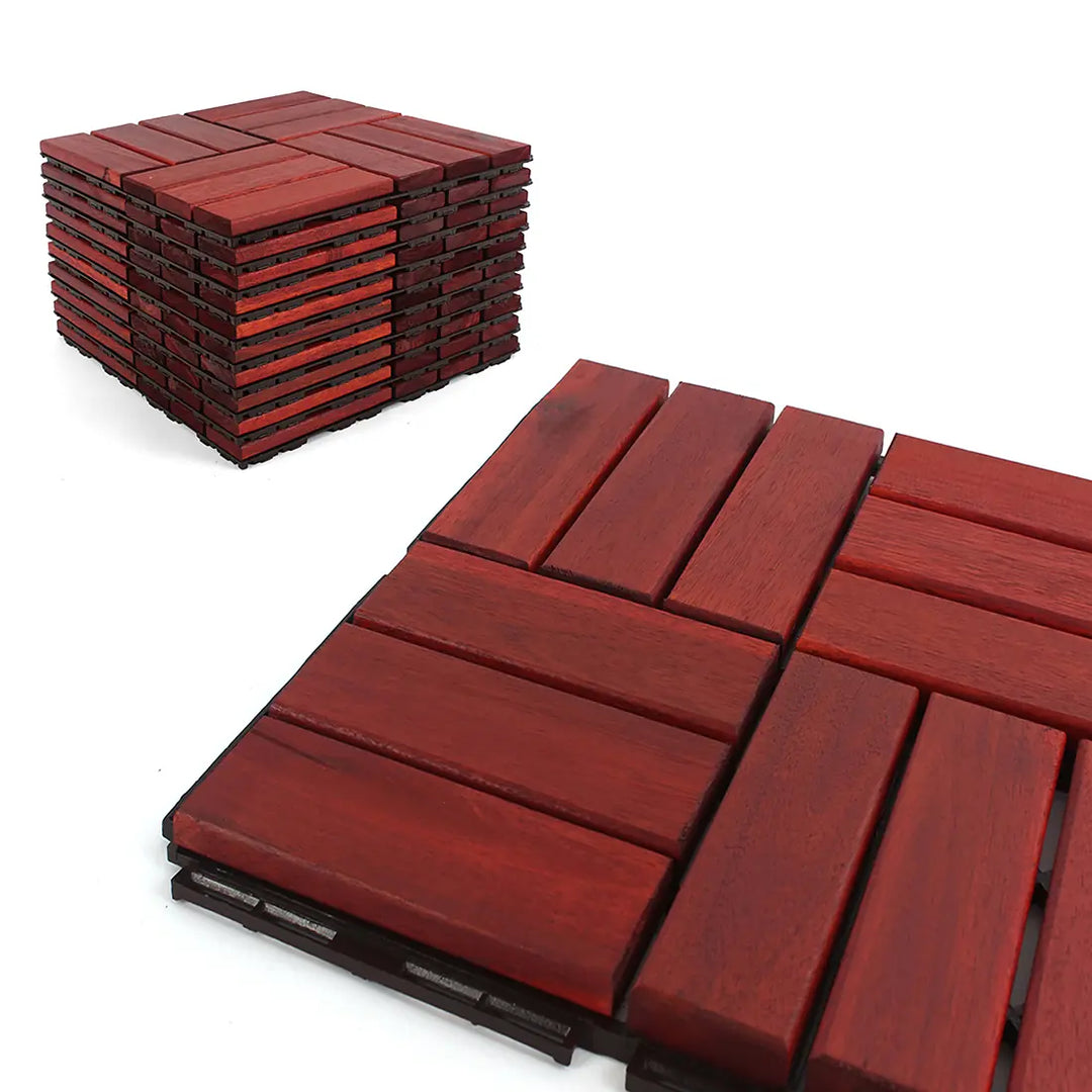Clay 12 Slat Checkered Acacia Deck Tiles - Interlocking Flooring