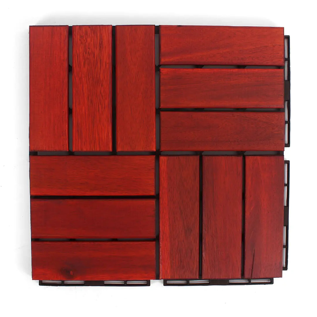 Clay 12 Slat Checkered Acacia Deck Tiles - Interlocking Flooring