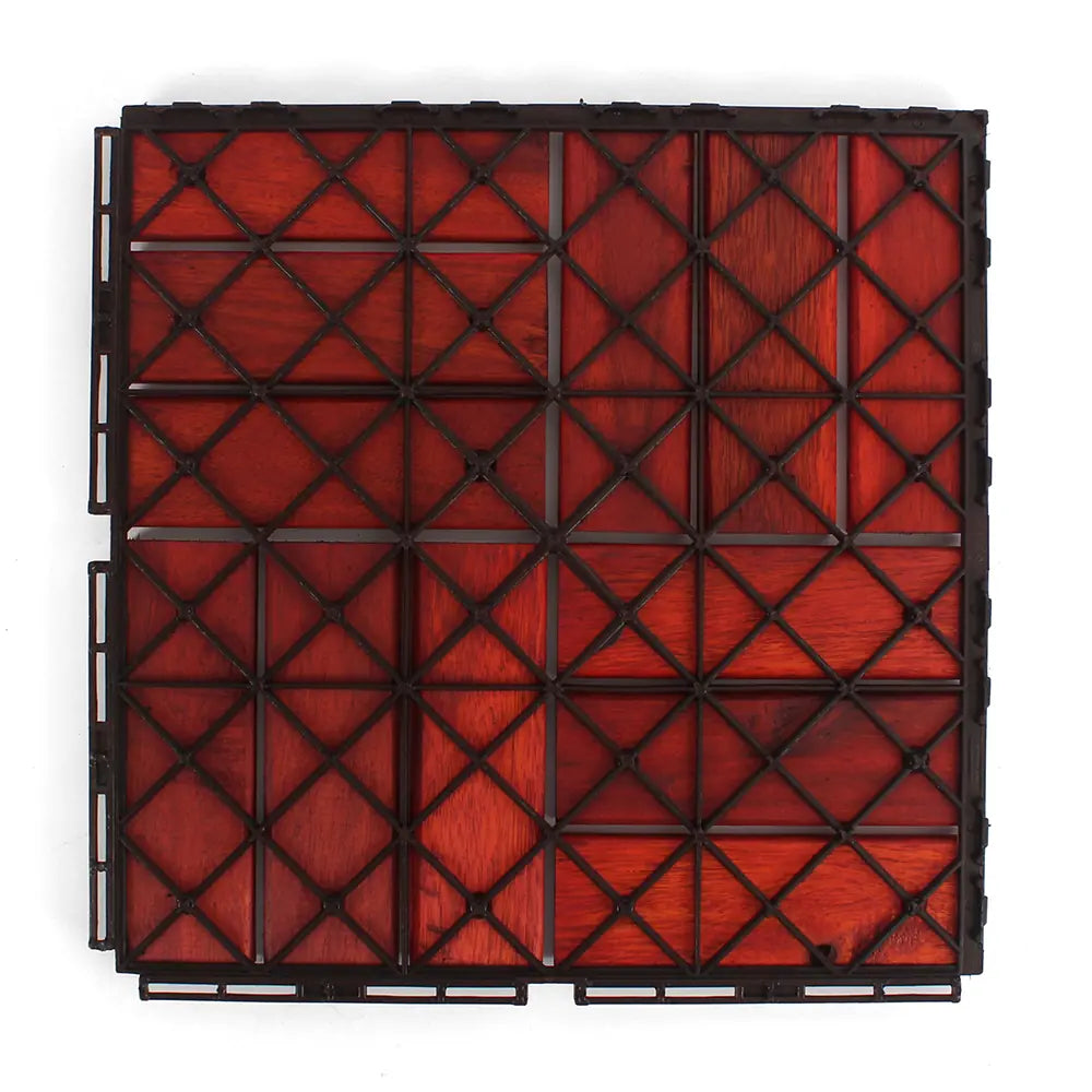 Clay 12 Slat Checkered Acacia Deck Tiles - Interlocking Flooring