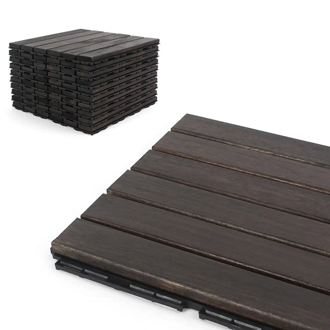 Ebony Straight Acacia Wood Deck Tiles - Interlocking Outdoor Patio Flooring