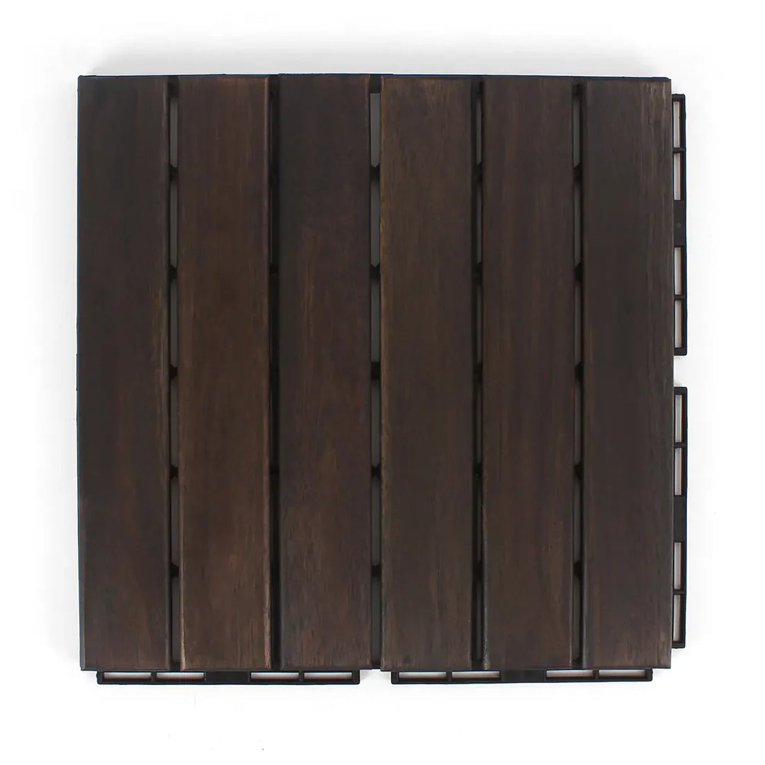 Ebony Straight Acacia Wood Deck Tiles - Interlocking Outdoor Patio Flooring