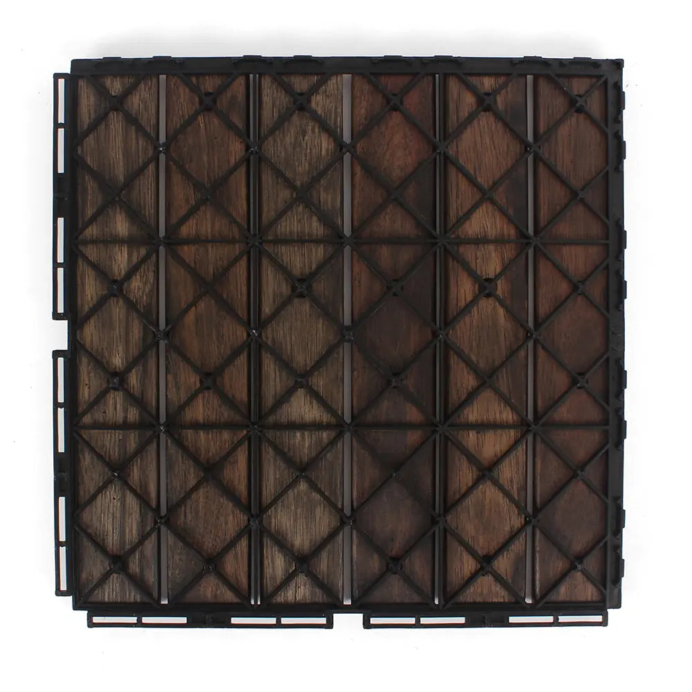 Ebony Straight Acacia Wood Deck Tiles - Interlocking Outdoor Patio Flooring