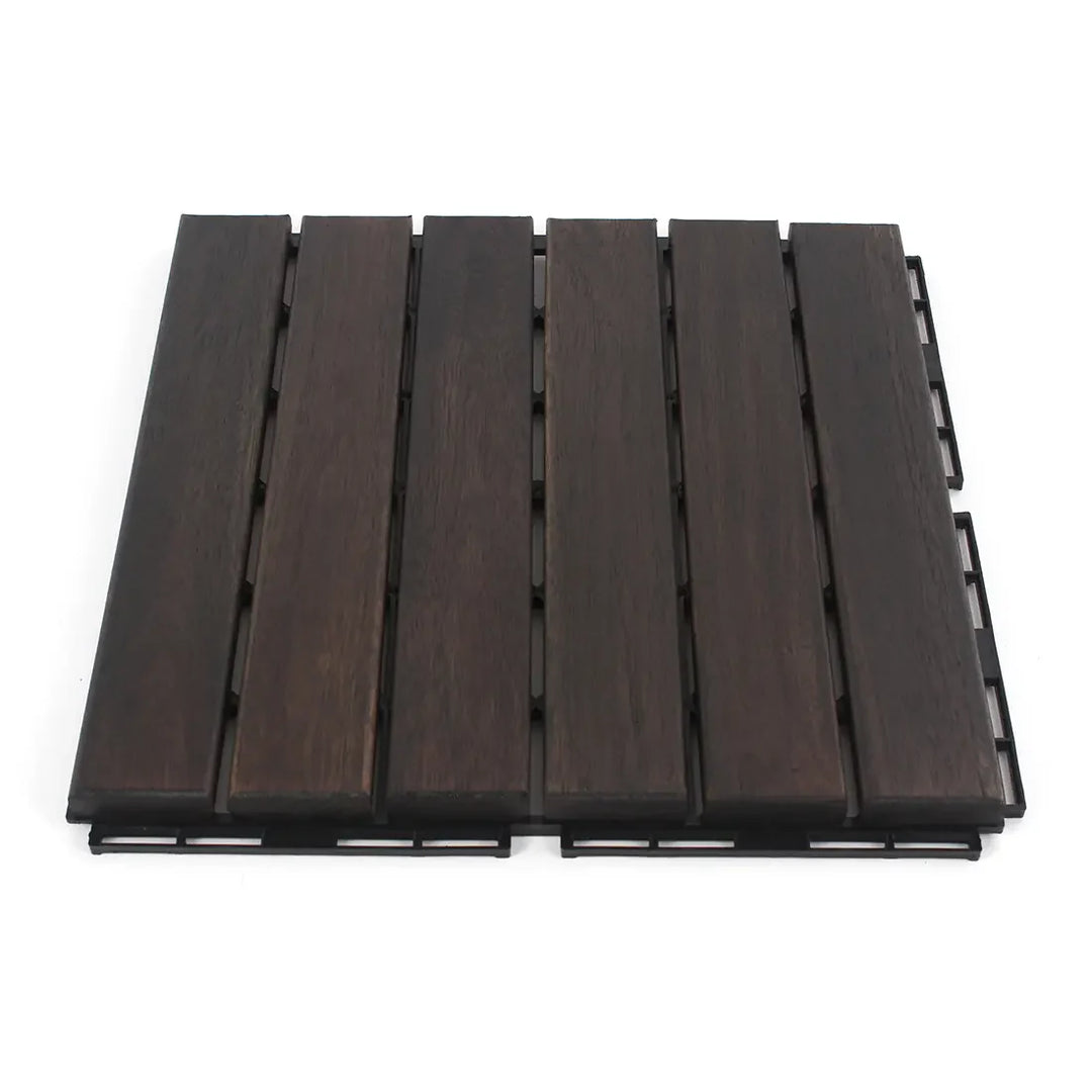 Ebony Straight Acacia Wood Deck Tiles - Interlocking Outdoor Patio Flooring