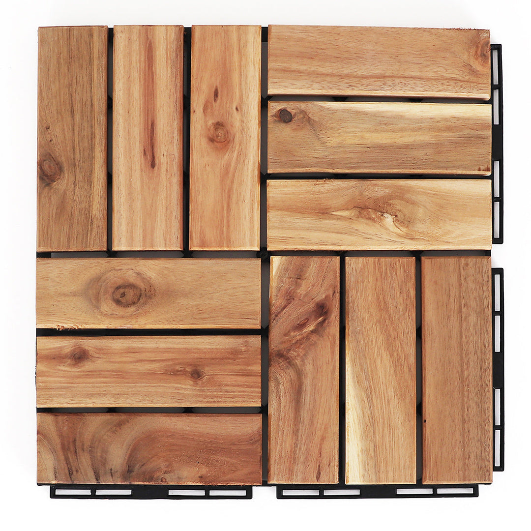 Natural Acacia Checkered Deck Tiles - Interlocking Patio Flooring