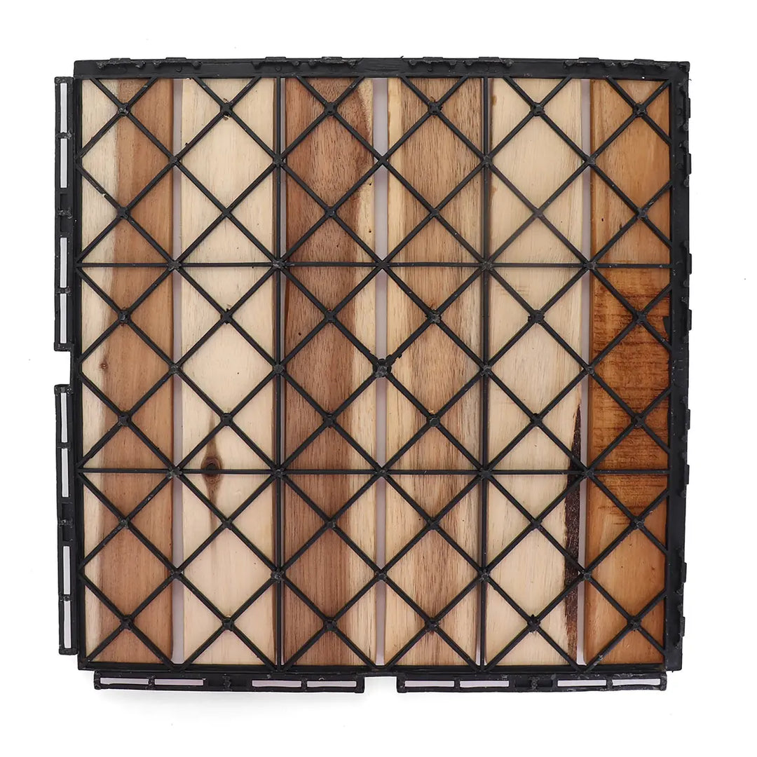 Natural Acacia Straight Deck Tiles - Interlocking Wood Patio Flooring
