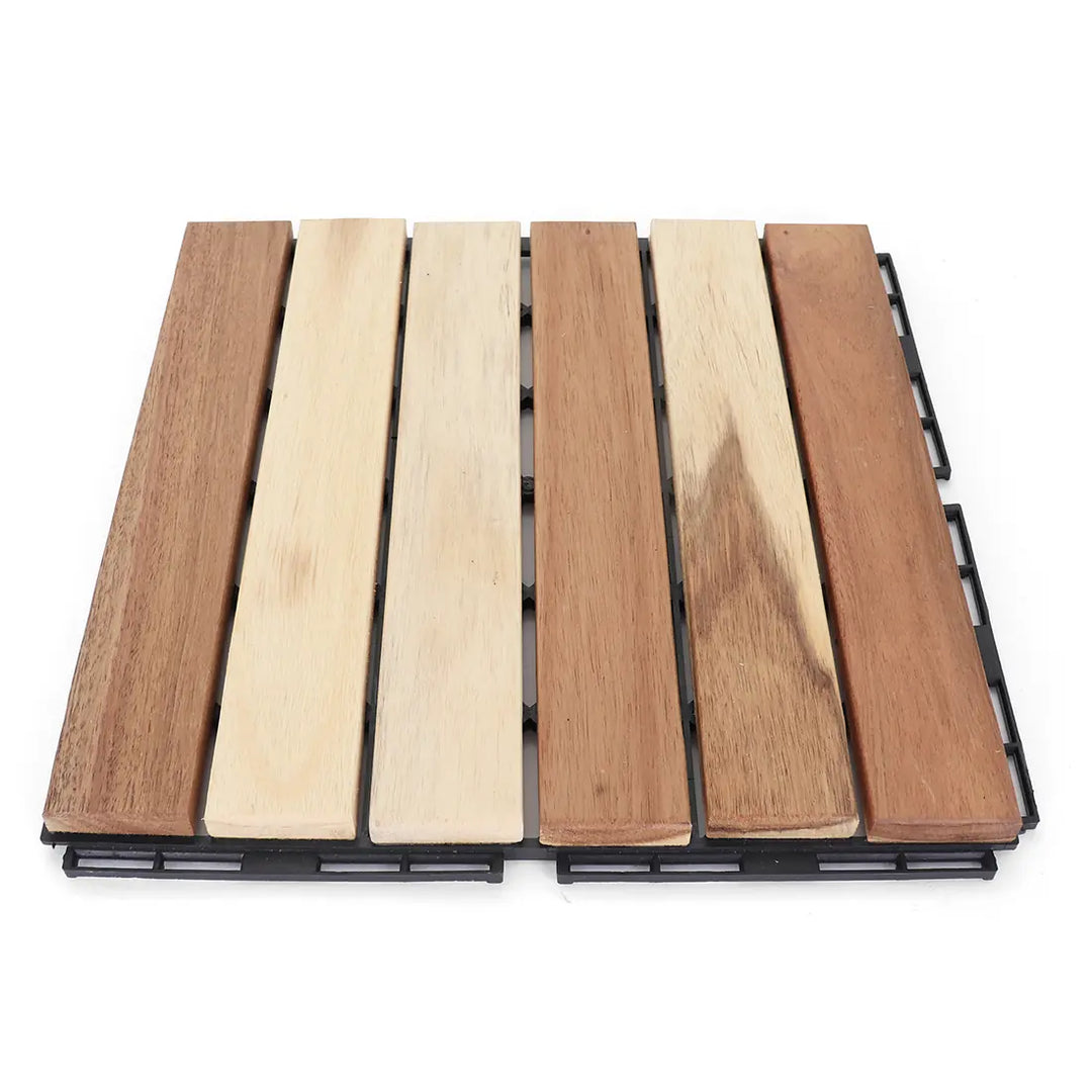Natural Acacia Straight Deck Tiles - Interlocking Wood Patio Flooring