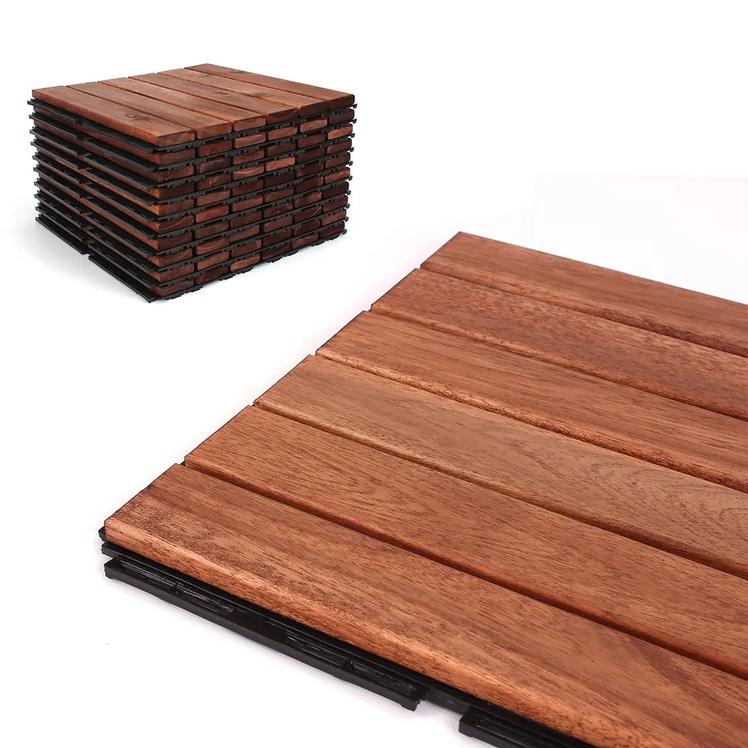 Oiled Acacia Straight Deck Tiles - 6 Slat - Interlocking Flooring