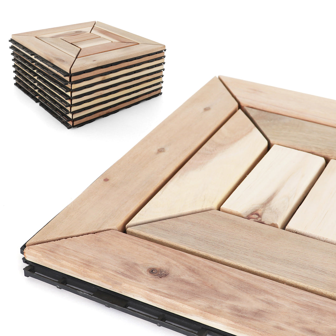 Natural Acacia Diamond Deck Tiles - Interlocking Wood Patio Flooring