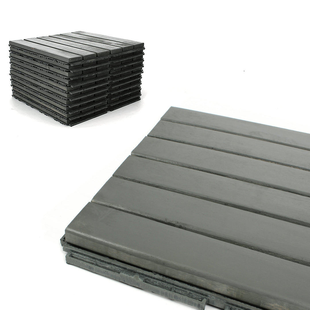 Modern Grey 6 Slat Straight Acacia Deck Tiles - Interlocking Flooring
