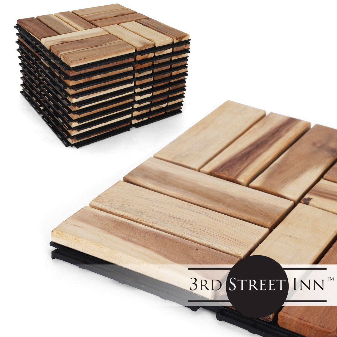 Natural Acacia Checkered Deck Tiles - Interlocking Patio Flooring