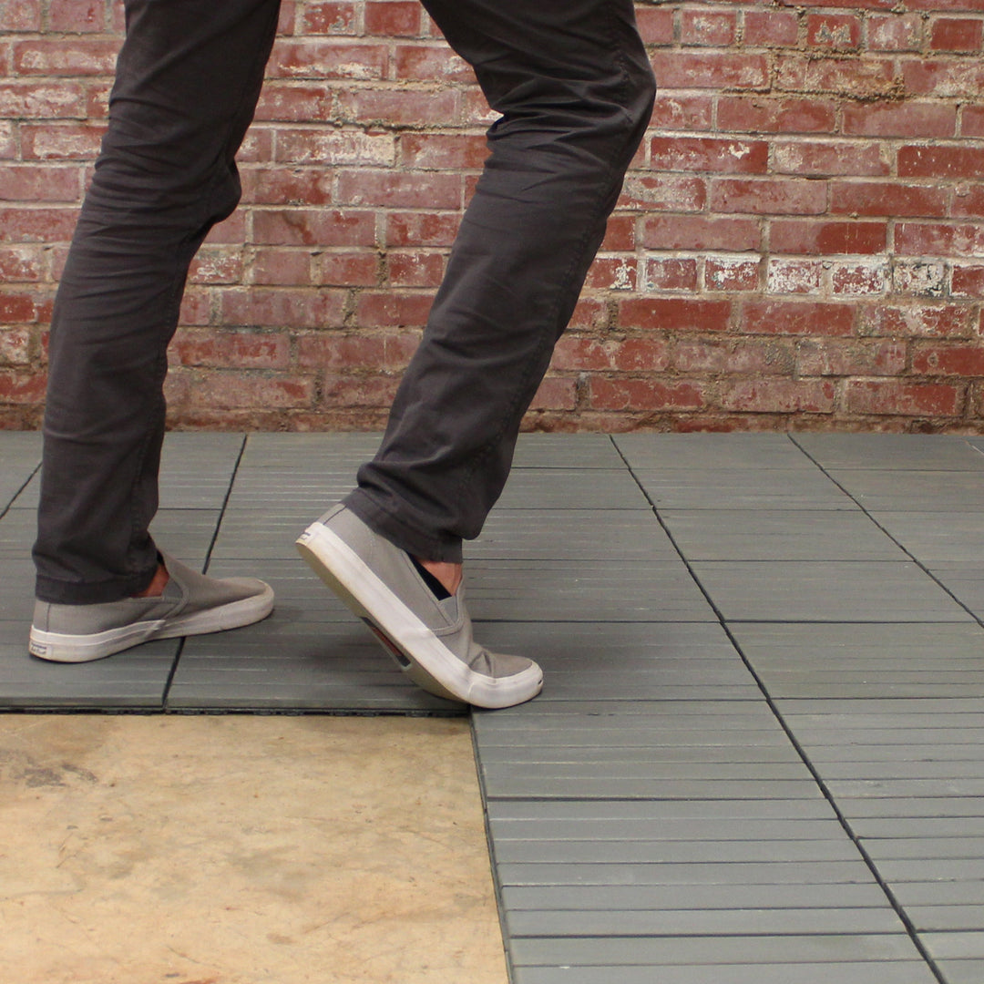 Modern Grey 6 Slat Straight Acacia Deck Tiles - Interlocking Flooring