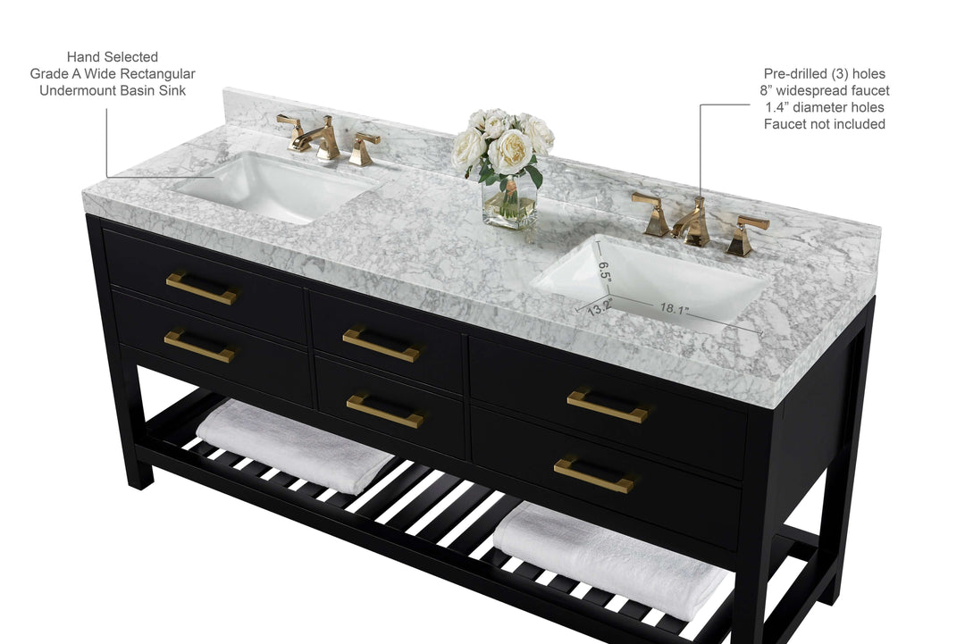 Elizabeth Transitional Handcrafted Vanity with Marble or Quartz Top