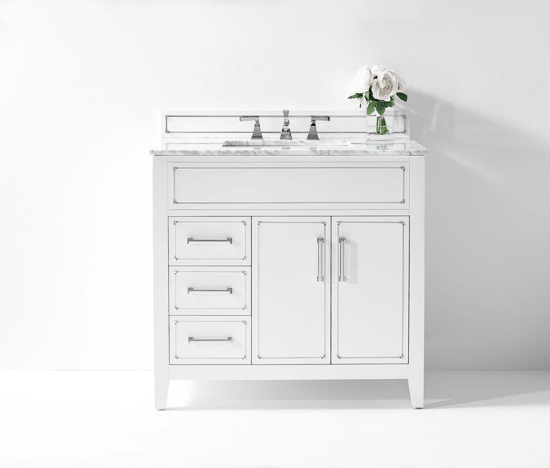 Aspen Handcrafted Birch Vanity with Marble Top & Steel Trims