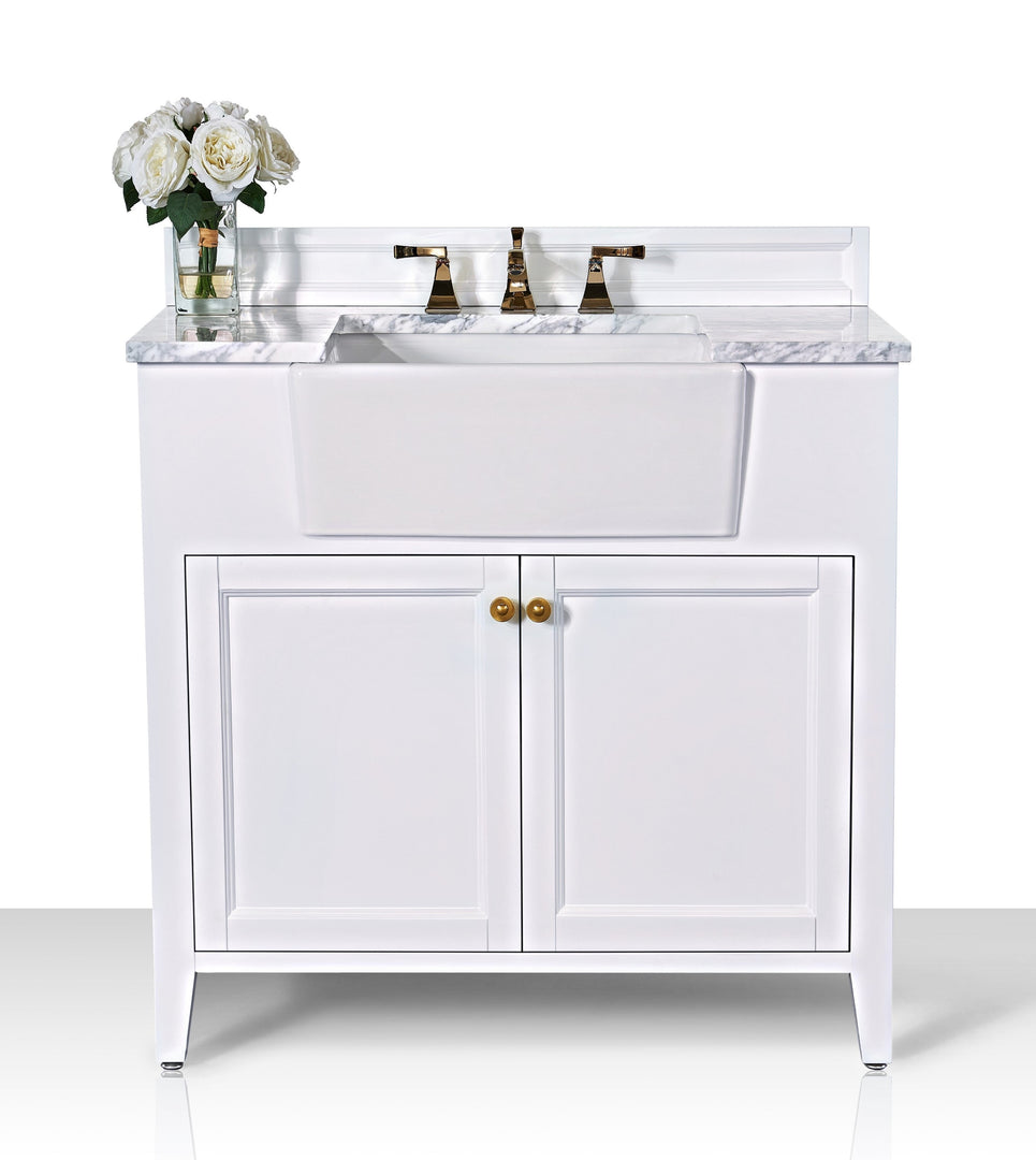Adeline Farmhouse Vanity with Carrara Marble Top & Apron Sink