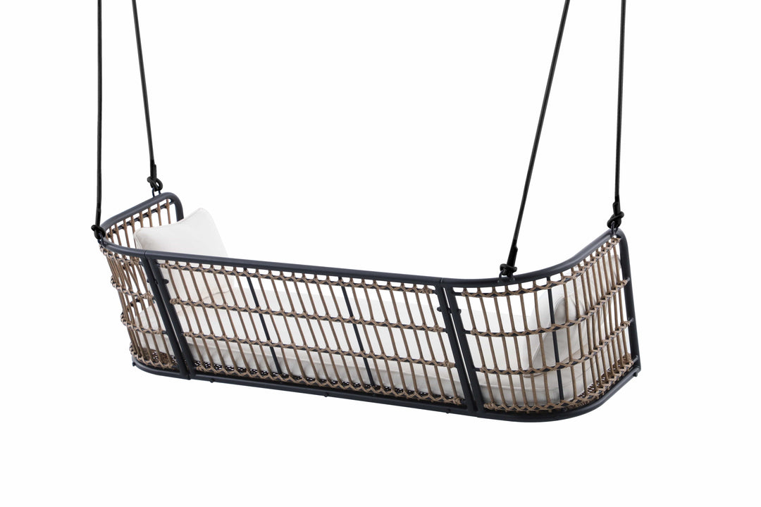 Remy Porch Swing with Cushion – East Green, Rope & Wicker Frame