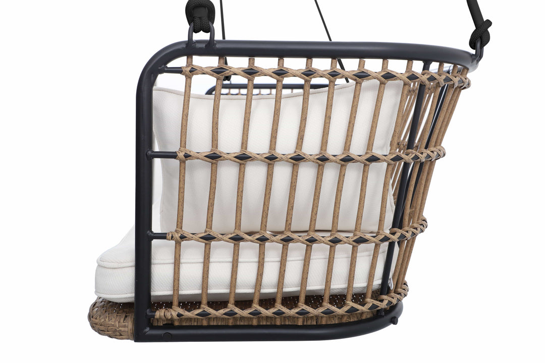 Remy Porch Swing with Cushion – East Green, Rope & Wicker Frame