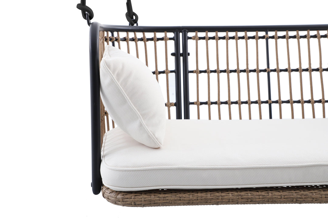 Remy Porch Swing with Cushion – East Green, Rope & Wicker Frame