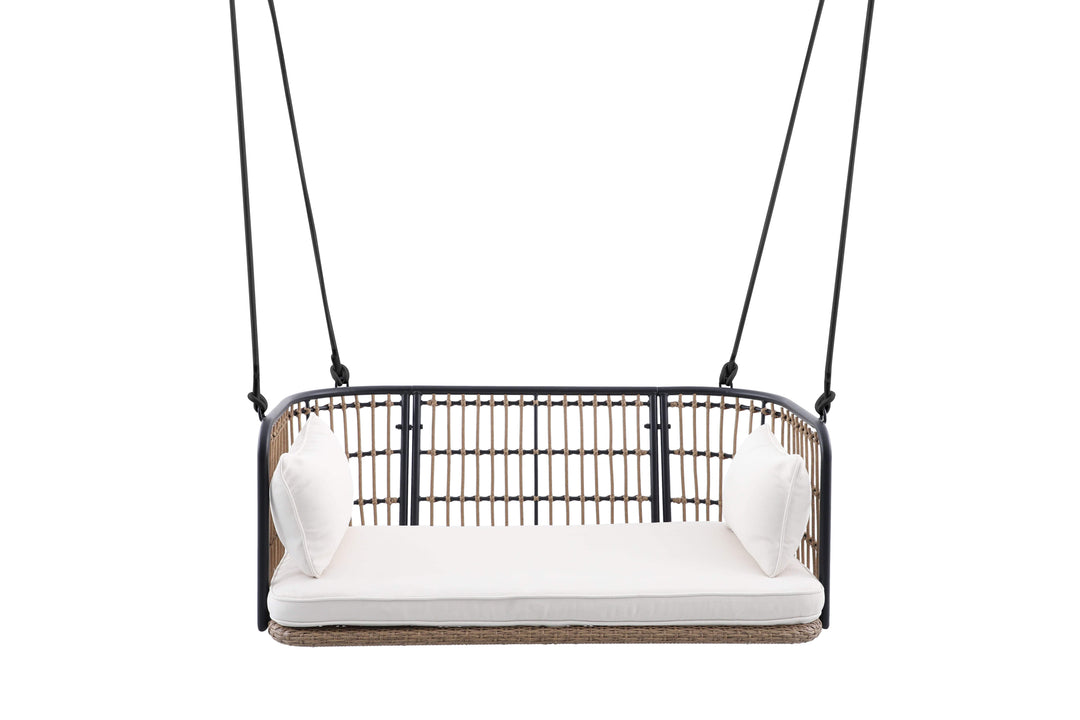 Remy Porch Swing with Cushion – East Green, Rope & Wicker Frame