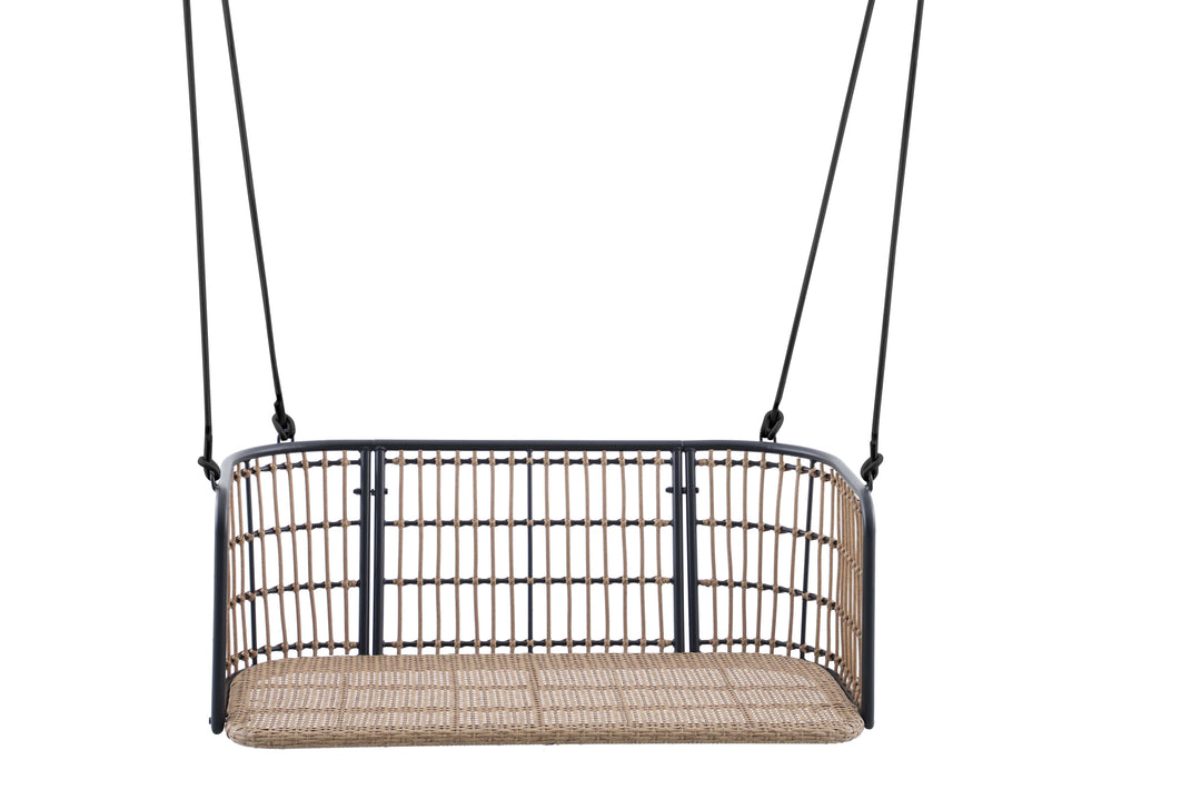 Remy Porch Swing with Cushion – East Green, Rope & Wicker Frame