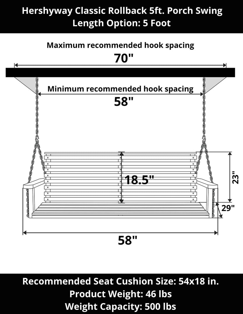 Classic Rollback 5-Foot Porch Swing – Pressure Treated by Hershyway