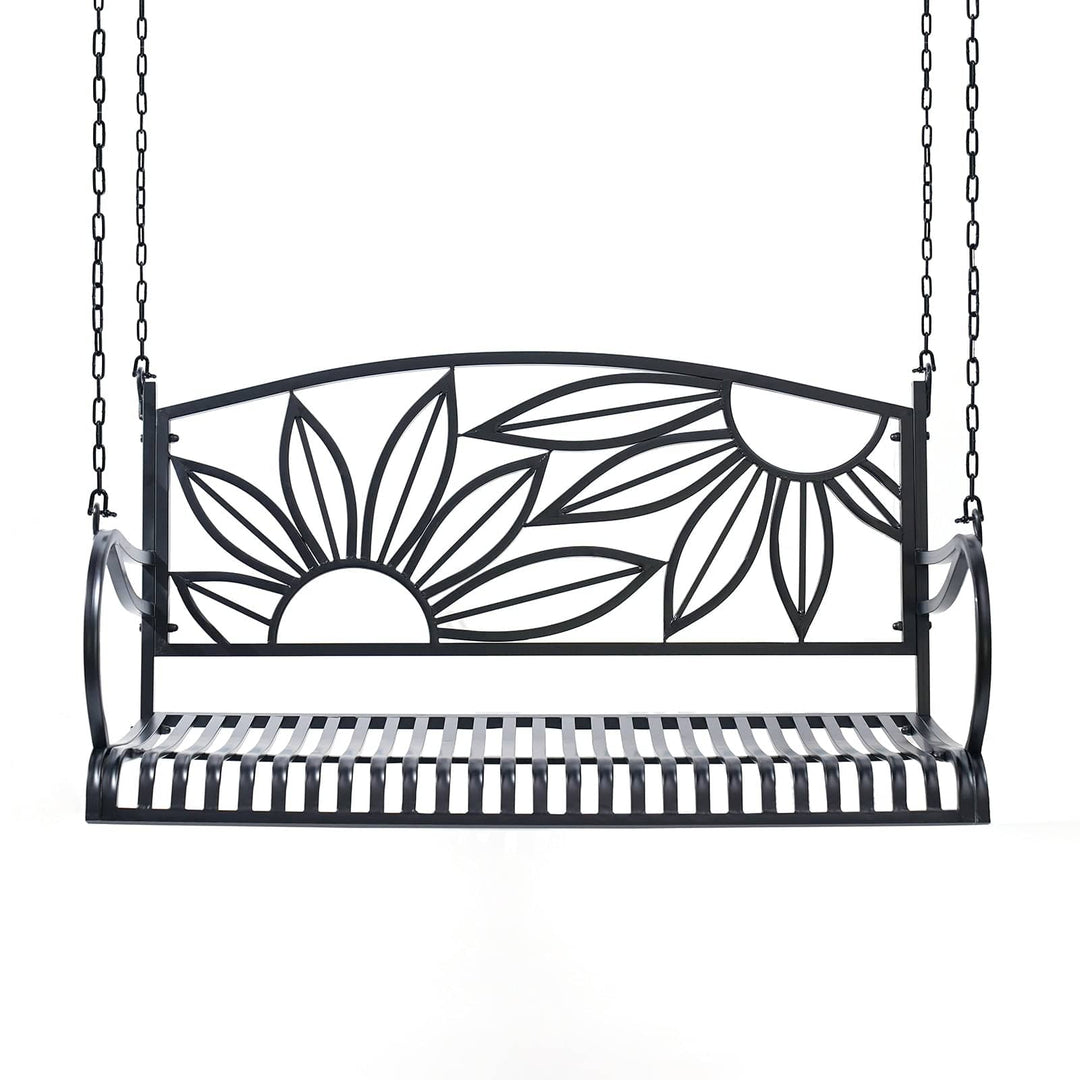 Mariposa Metal Porch Swing – Black Frame with Cup Holders by Live Casual