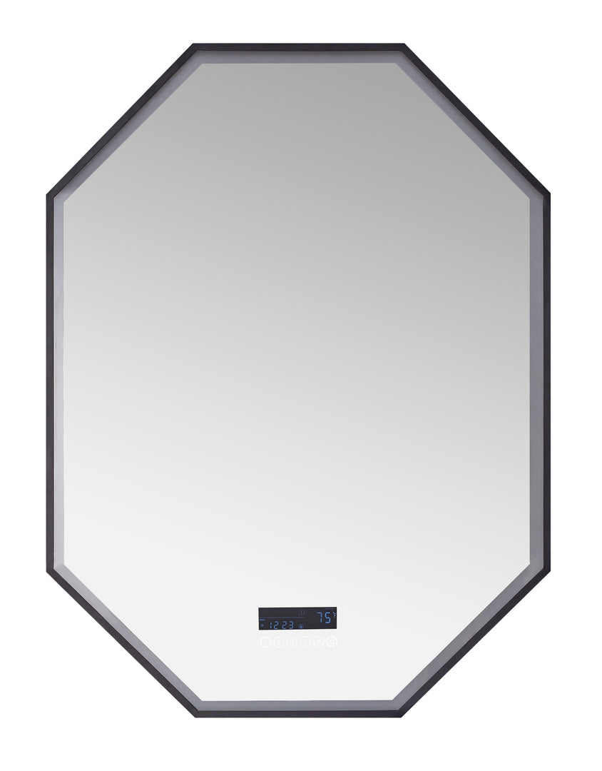Otto LED Octagon Black Framed Vanity Mirror with Bluetooth & Display