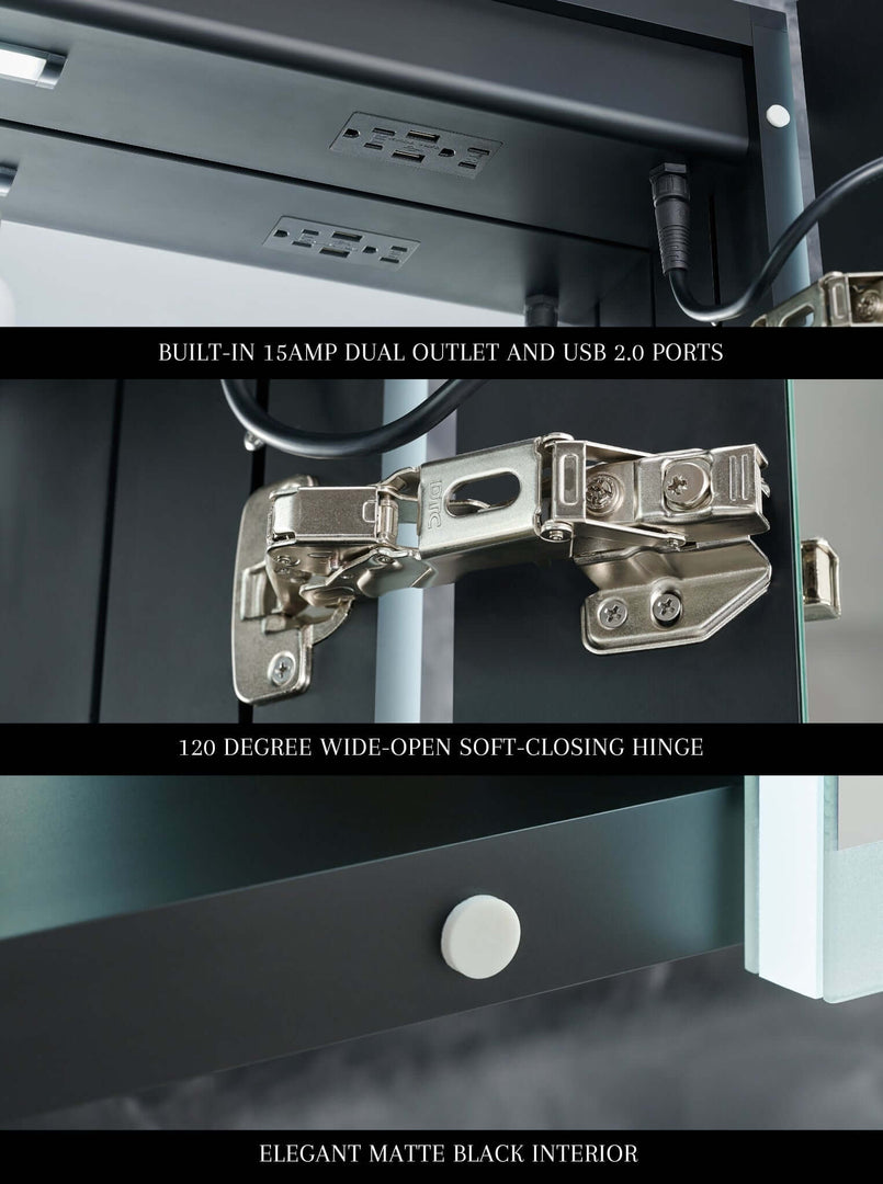 Pagani LED Mirror Cabinet with Defogger, Dimmer & USB - 24-48"