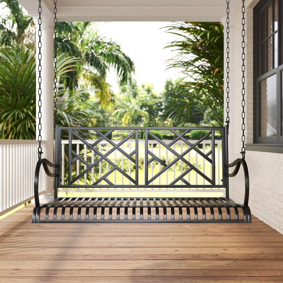 Logan Metal Porch Swing – Black Wrought Iron by Live Casual