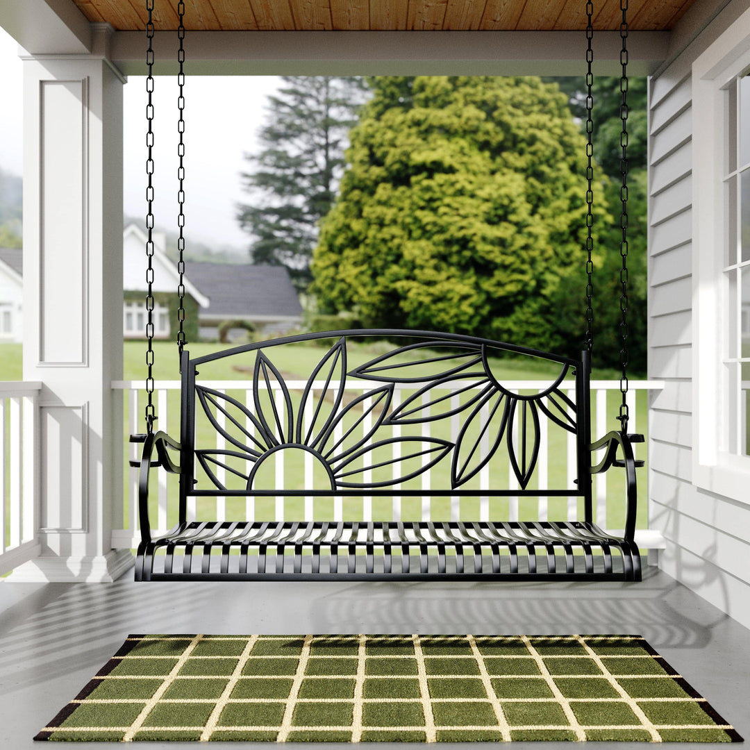 Mariposa Metal Porch Swing – Black Frame with Cup Holders by Live Casual