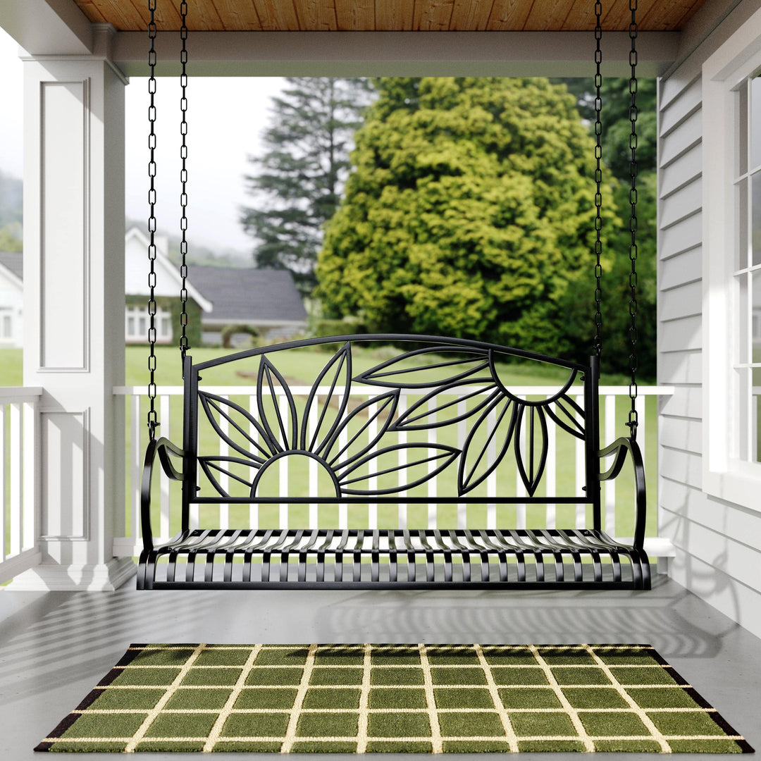 Mariposa Metal Porch Swing – Black Frame with Cup Holders by Live Casual