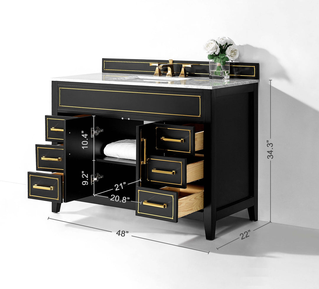 Aspen Handcrafted Birch Vanity with Marble Top & Steel Trims