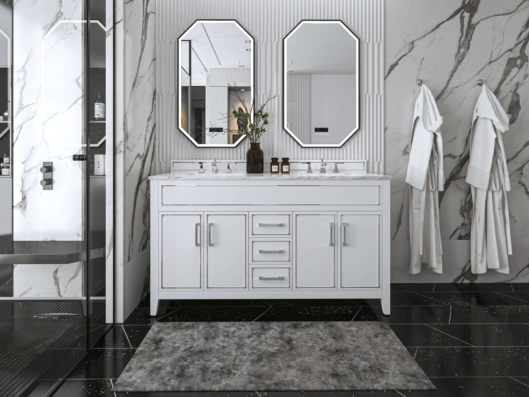 Aspen Handcrafted Birch Vanity with Marble Top & Steel Trims