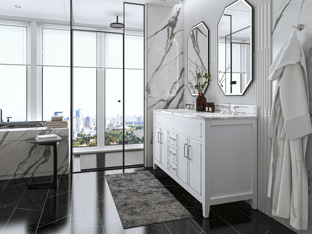 Aspen Handcrafted Birch Vanity with Marble Top & Steel Trims