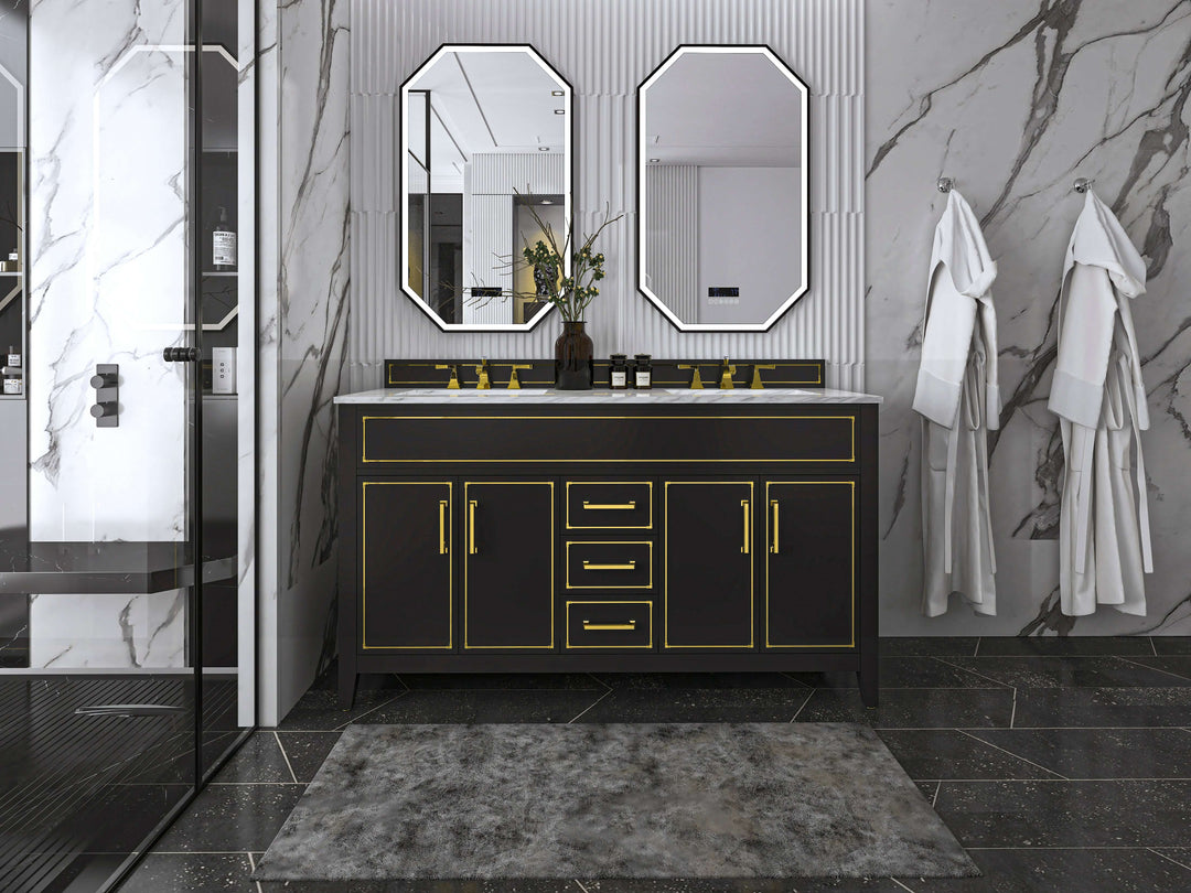 Aspen Handcrafted Birch Vanity with Marble Top & Steel Trims
