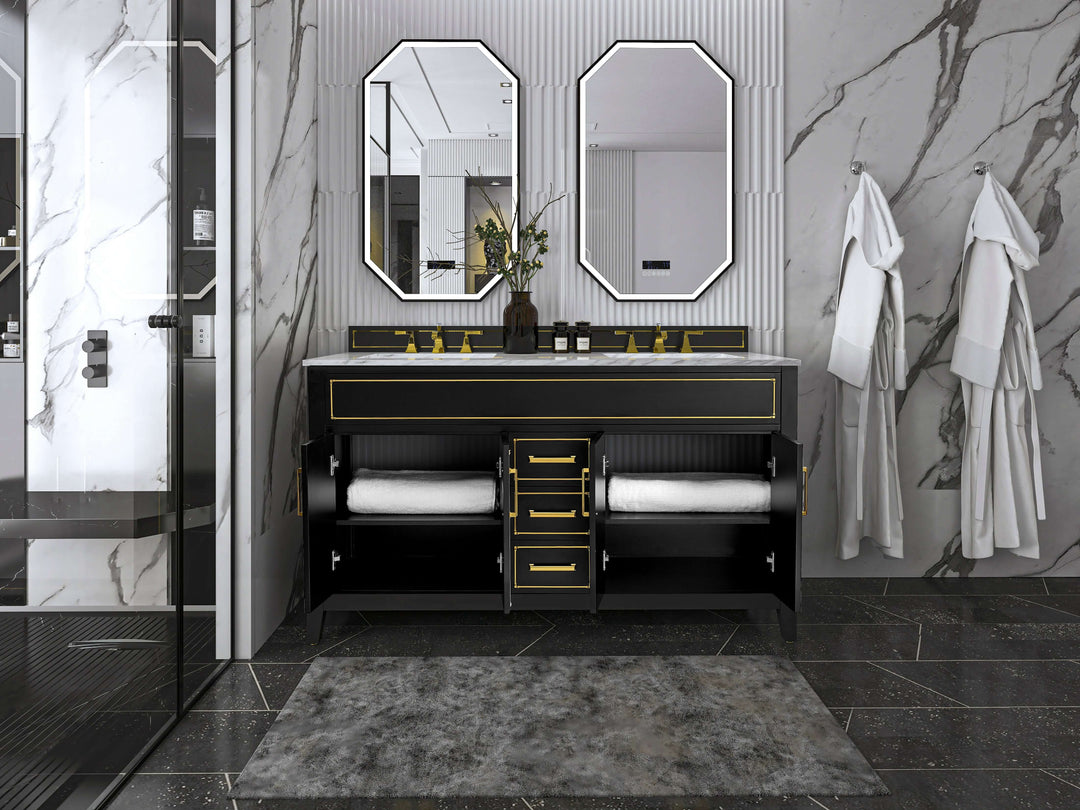 Aspen Handcrafted Birch Vanity with Marble Top & Steel Trims