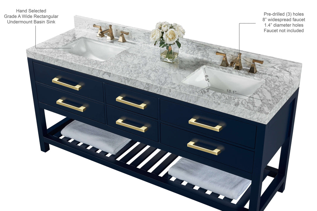 Elizabeth Transitional Handcrafted Vanity with Marble or Quartz Top