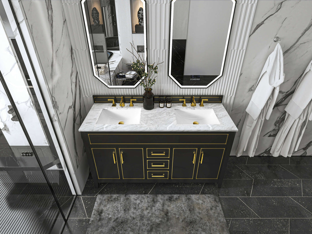 Aspen Handcrafted Birch Vanity with Marble Top & Steel Trims