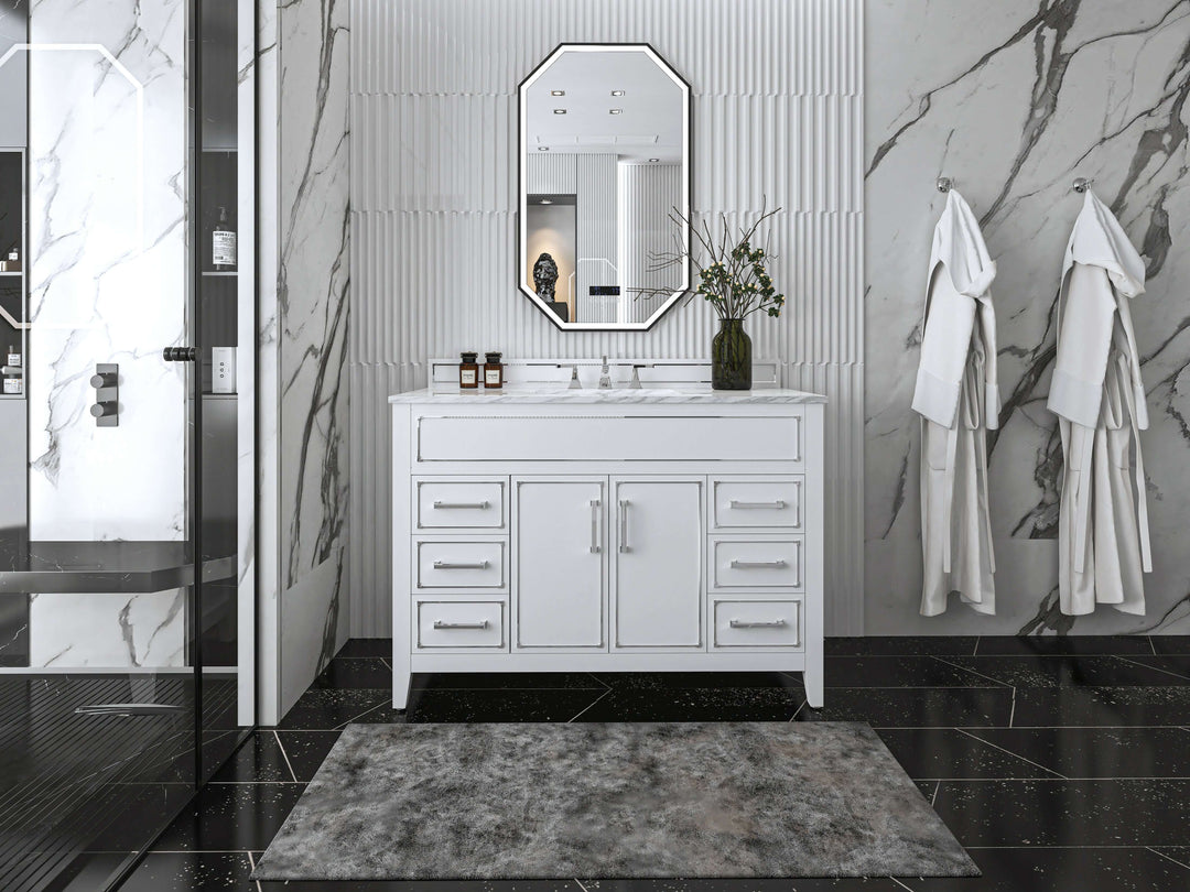 Aspen Handcrafted Birch Vanity with Marble Top & Steel Trims