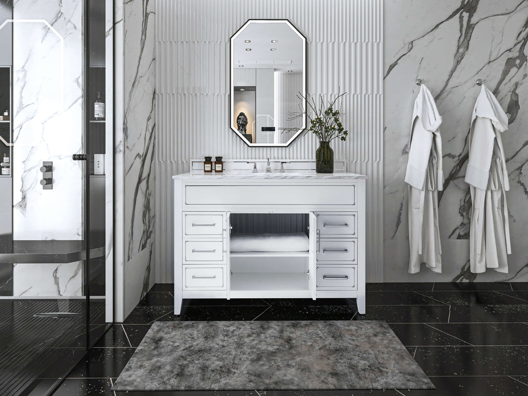 Aspen Handcrafted Birch Vanity with Marble Top & Steel Trims