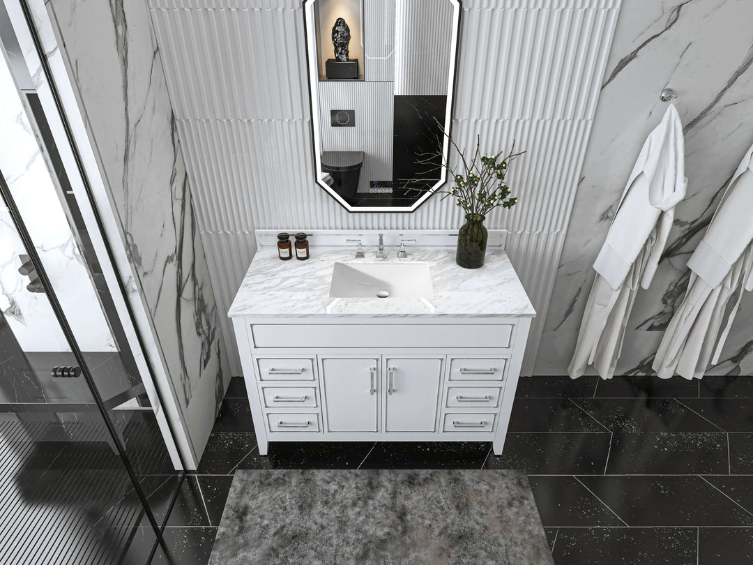 Aspen Handcrafted Birch Vanity with Marble Top & Steel Trims