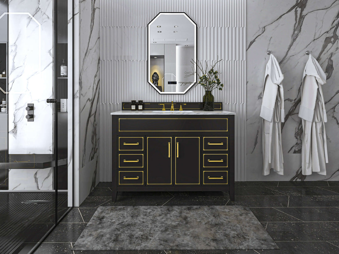 Aspen Handcrafted Birch Vanity with Marble Top & Steel Trims