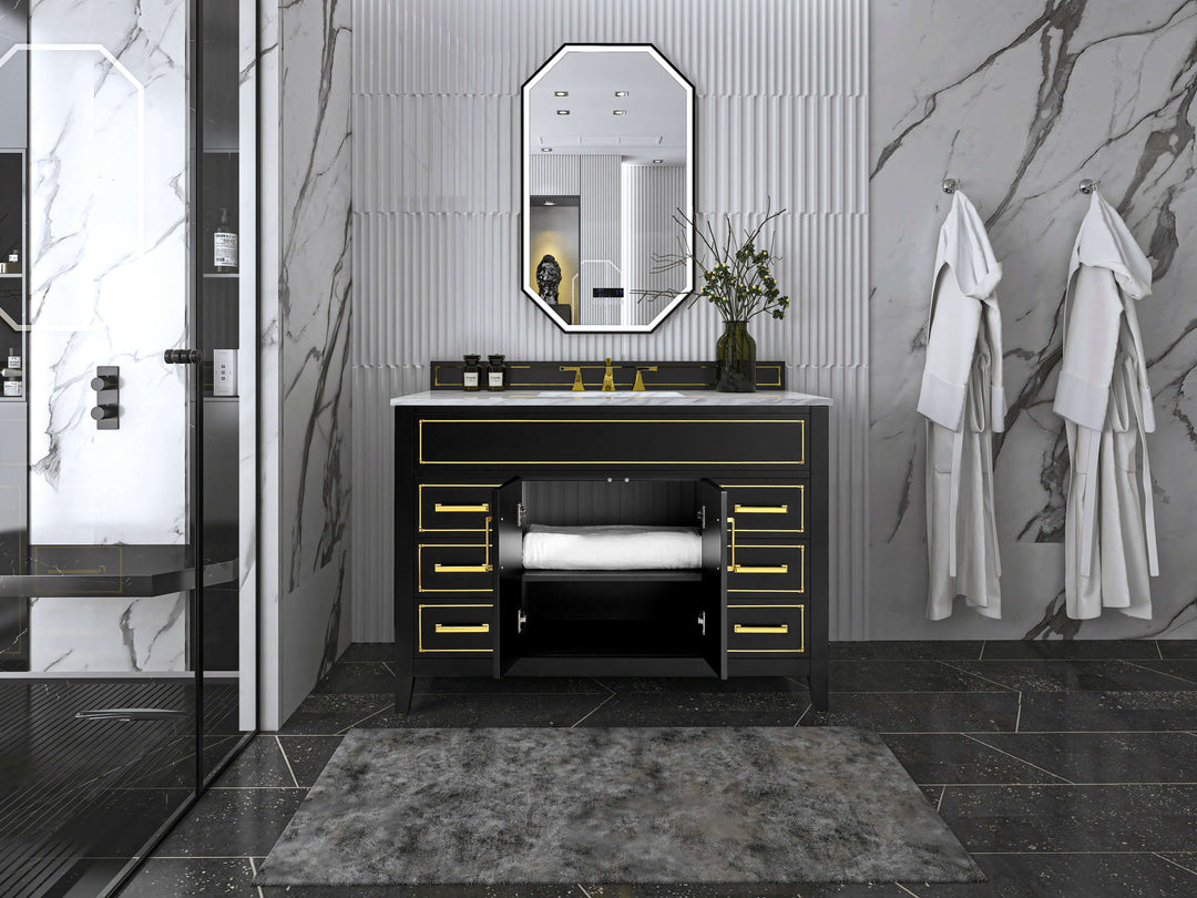 Aspen Handcrafted Birch Vanity with Marble Top & Steel Trims